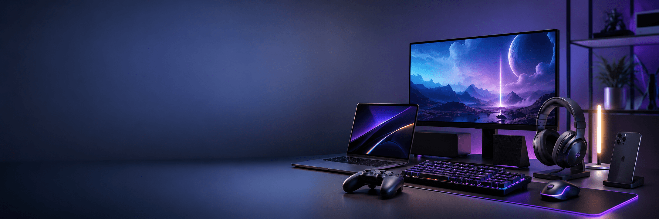 Free Electronics & Gaming Neon Workspace Banner for eCommerce storefronts
